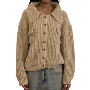 Beaumont Soho Cardigan Sweater Tan Chunky Collar Wool Blend 2X NWT